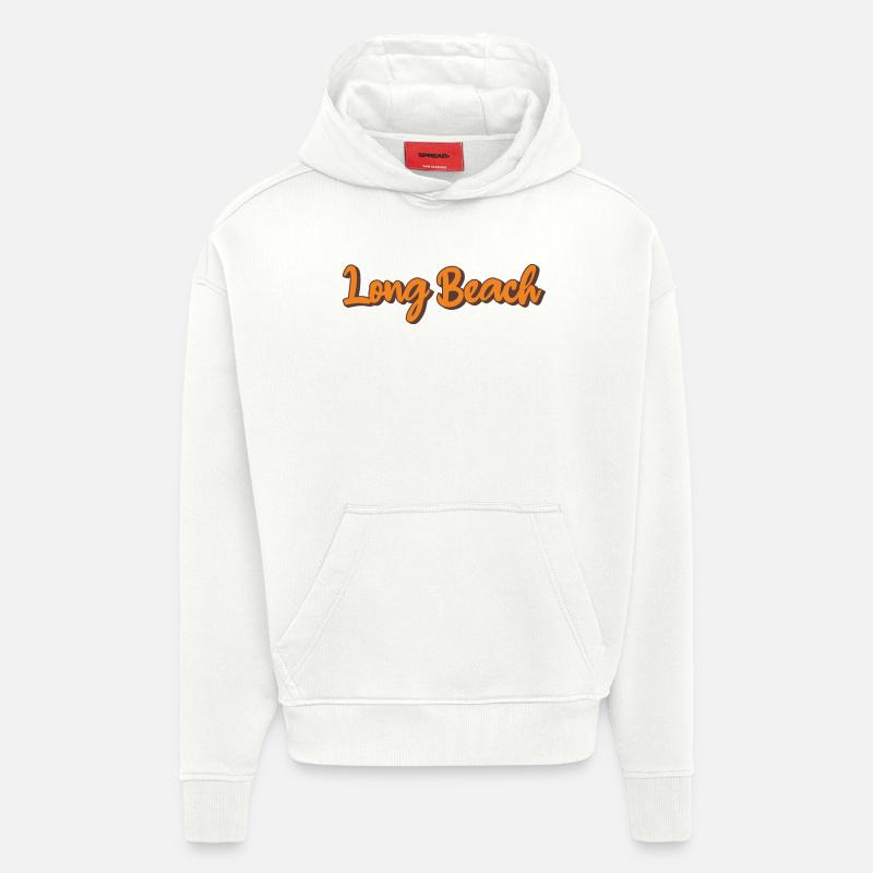 Script rétro de Long Beach - Sweat à capuche bio épais oversize fabriqué en UE - OFF WHITE
