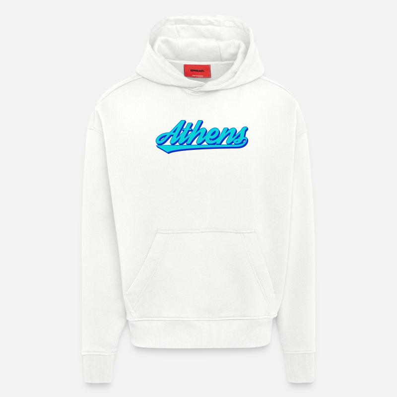 Écriture rétro d’Athènes - Sweat à capuche bio épais oversize fabriqué en UE - OFF WHITE