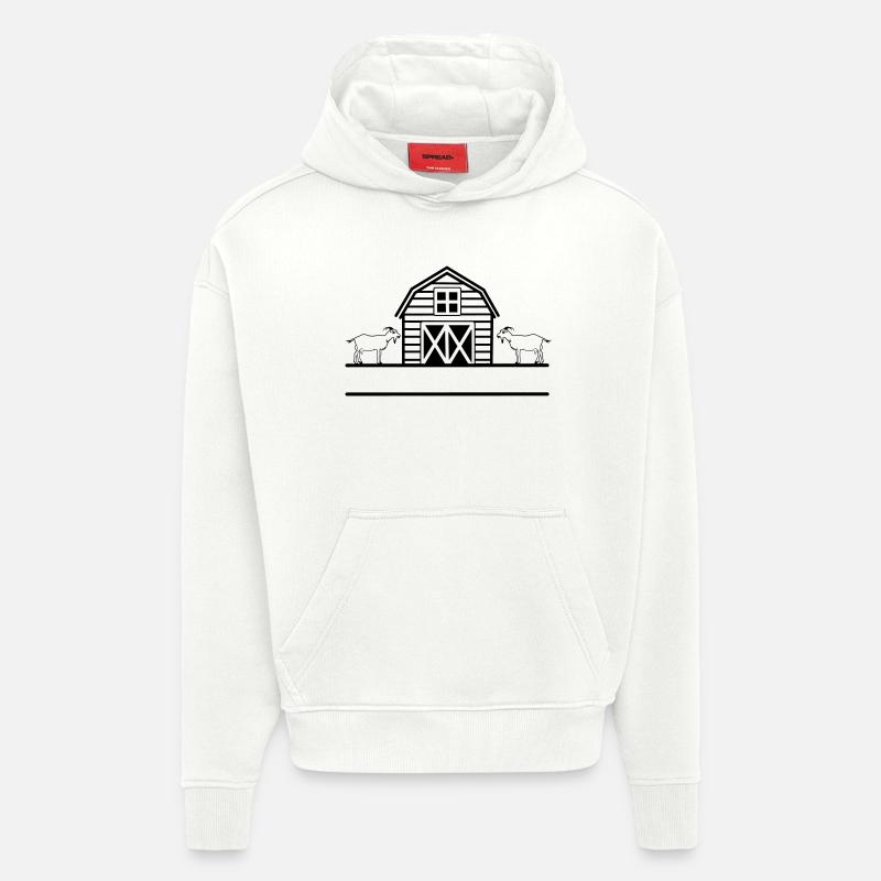 Élevage caprin avec deux chèvres - Sweat à capuche bio épais oversize fabriqué en UE - OFF WHITE