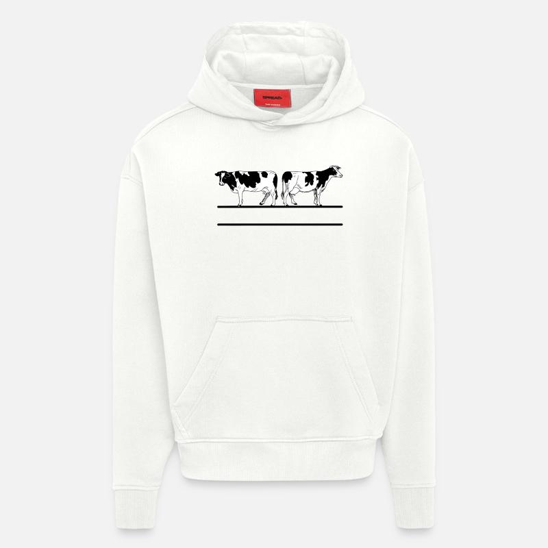 Monogramme de vaches blanches noires - Sweat à capuche bio épais oversize fabriqué en UE - OFF WHITE