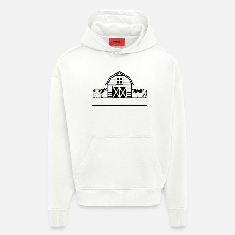 Monogramme de vaches de ferme - Sweat à capuche bio épais oversize fabriqué en UE - OFF WHITE