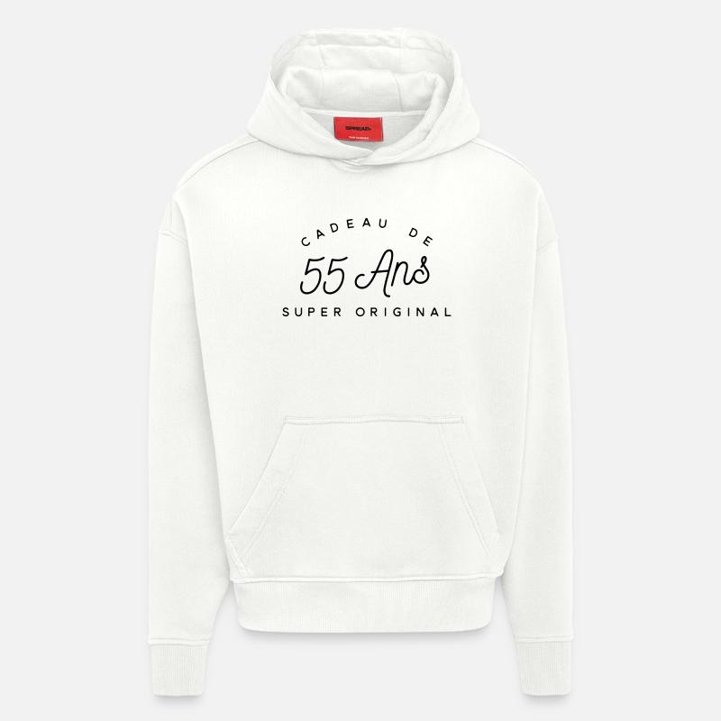 Cadeau 55 ans  - Sweat à capuche bio épais oversize fabriqué en UE - OFF WHITE