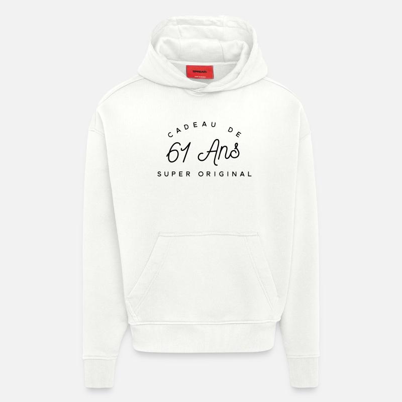 Cadeau 61 ans  - Sweat à capuche bio épais oversize fabriqué en UE - OFF WHITE