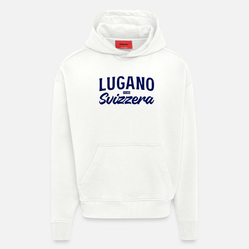 Lugano Svizzera Script Design - Sweat à capuche bio épais oversize fabriqué en UE - OFF WHITE