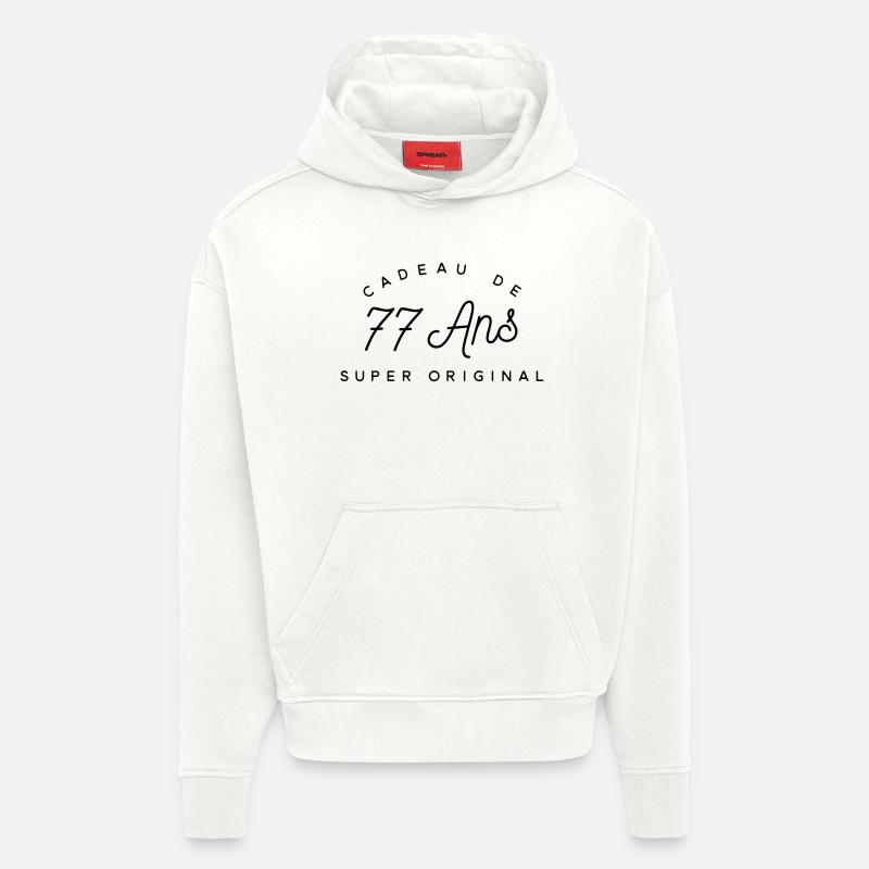 Cadeau 77 ans  - Sweat à capuche bio épais oversize fabriqué en UE - OFF WHITE