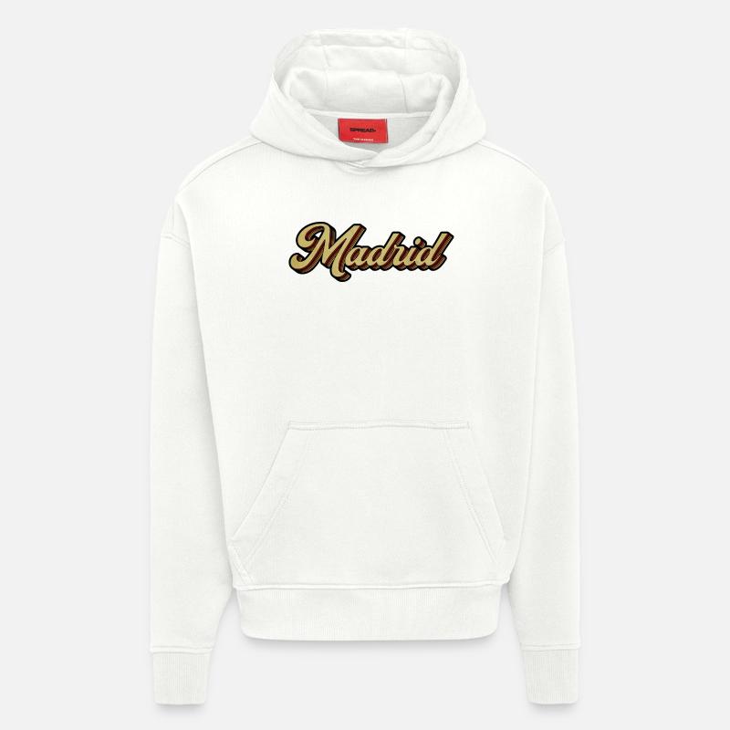 Écriture rayée rétro de Madrid - Sweat à capuche bio épais oversize fabriqué en UE - OFF WHITE
