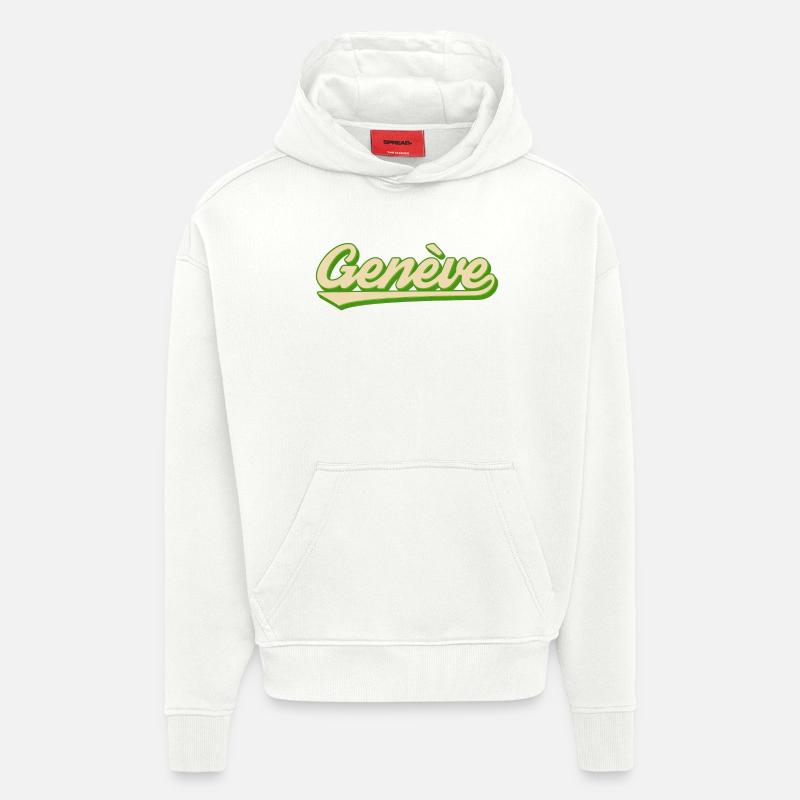 Genève Retro Script Lime - Sweat à capuche bio épais oversize fabriqué en UE - OFF WHITE