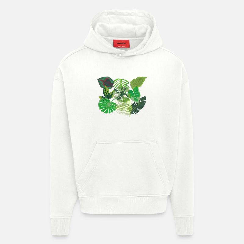 Feuilles de style jungle vert tropical - Sweat à capuche bio épais oversize fabriqué en UE - OFF WHITE