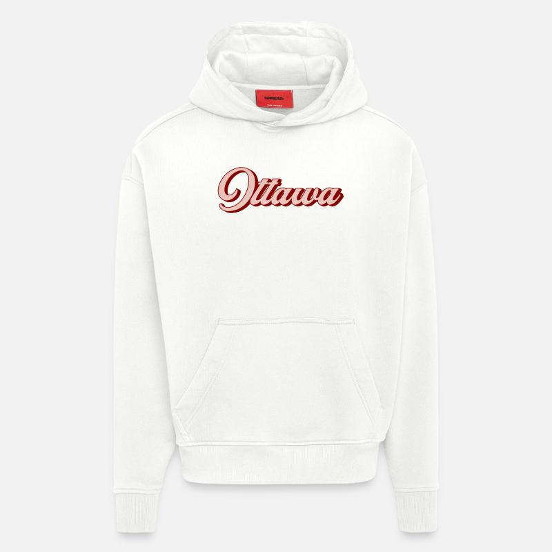 Script rétro d’Ottawa - Sweat à capuche bio épais oversize fabriqué en UE - OFF WHITE