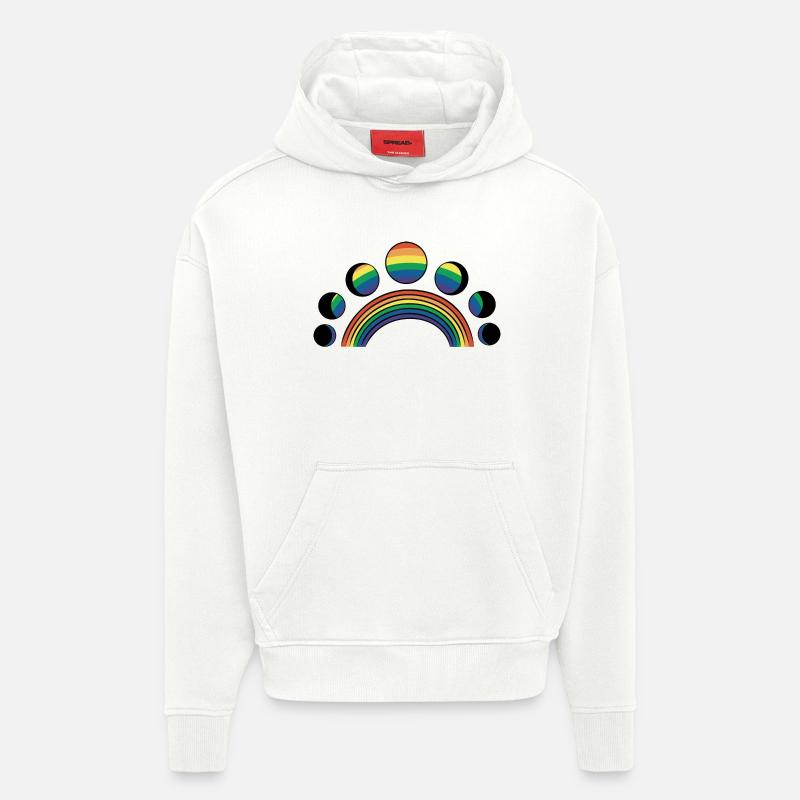 LGBT Moon Phases Moons Arcs-en-ciel - Sweat à capuche bio épais oversize fabriqué en UE - OFF WHITE