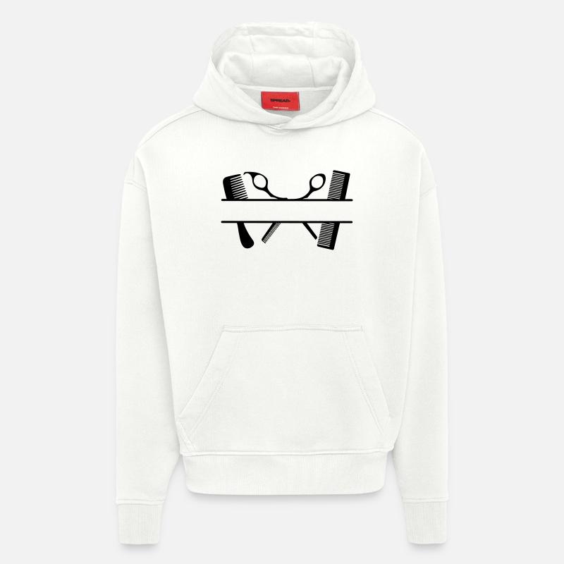 Zwei Kämme und Scheren Textbanner - Hoodie- made by SPREAD  - OFF WHITE