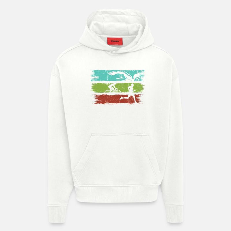 Rayures de triathlon Athletic Motion - Sweat à capuche bio épais oversize fabriqué en UE - OFF WHITE