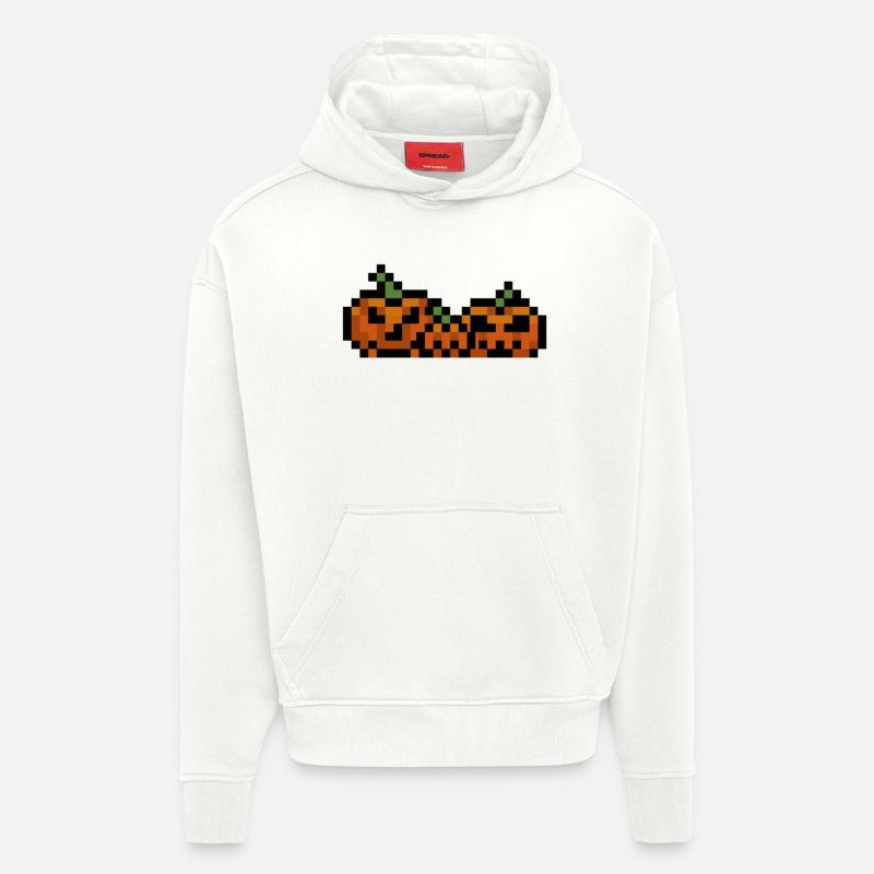 Pixel Pumpkin Retro 8Bit Design - Sweat à capuche bio épais oversize fabriqué en UE - OFF WHITE