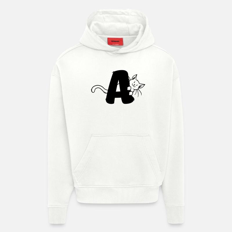 Lettre A du chat - Sweat à capuche bio épais oversize fabriqué en UE - OFF WHITE