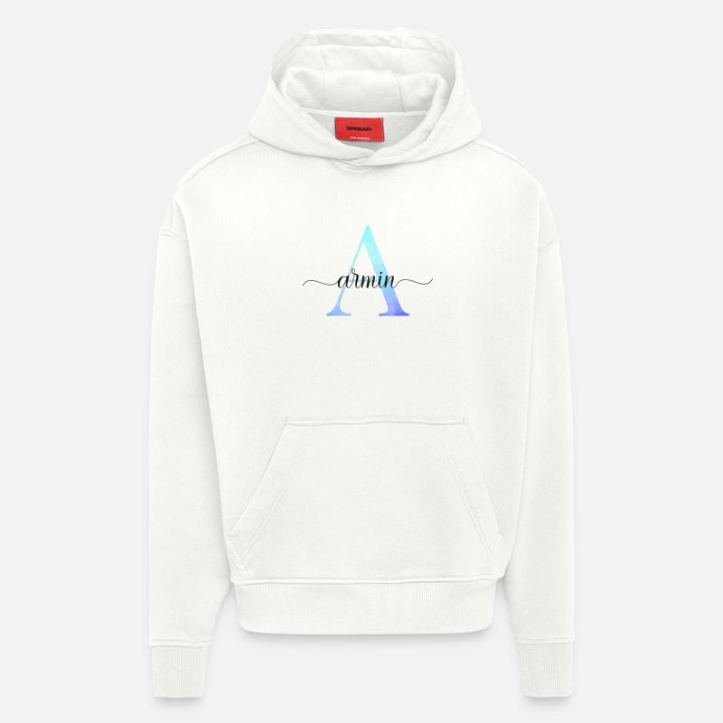 A| Monogramme | Nom | Armin | Aquarelle - Sweat à capuche bio épais oversize fabriqué en UE - OFF WHITE