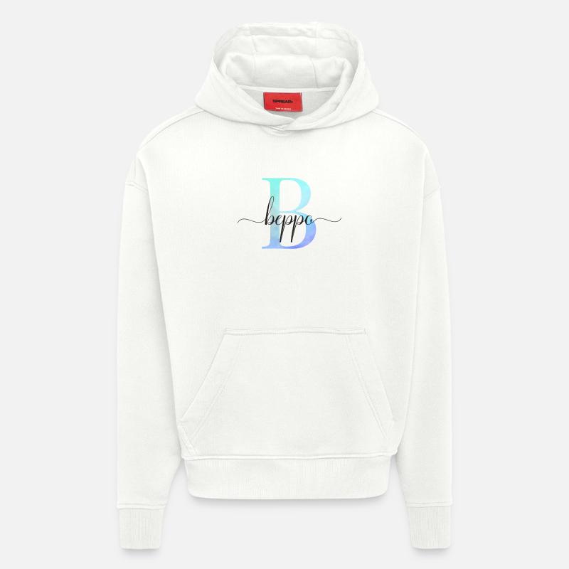 B| Monogramme | Nom | Beppo | Aquarelle - Sweat à capuche bio épais oversize fabriqué en UE - OFF WHITE