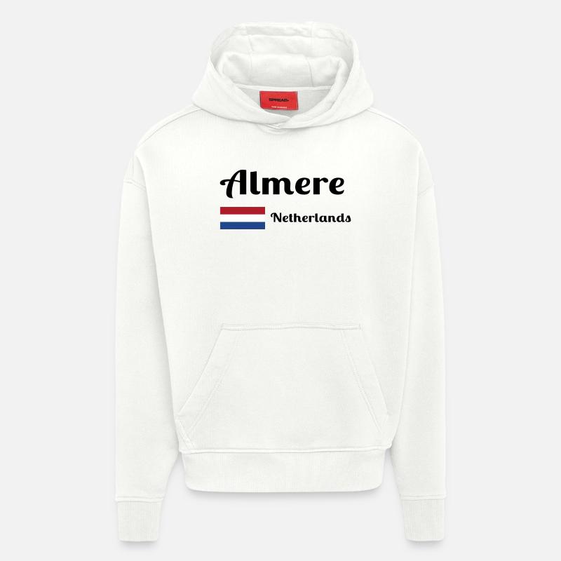 Almere Pays-Bas - Imprimés élégants - Sweat à capuche bio épais oversize fabriqué en UE - OFF WHITE