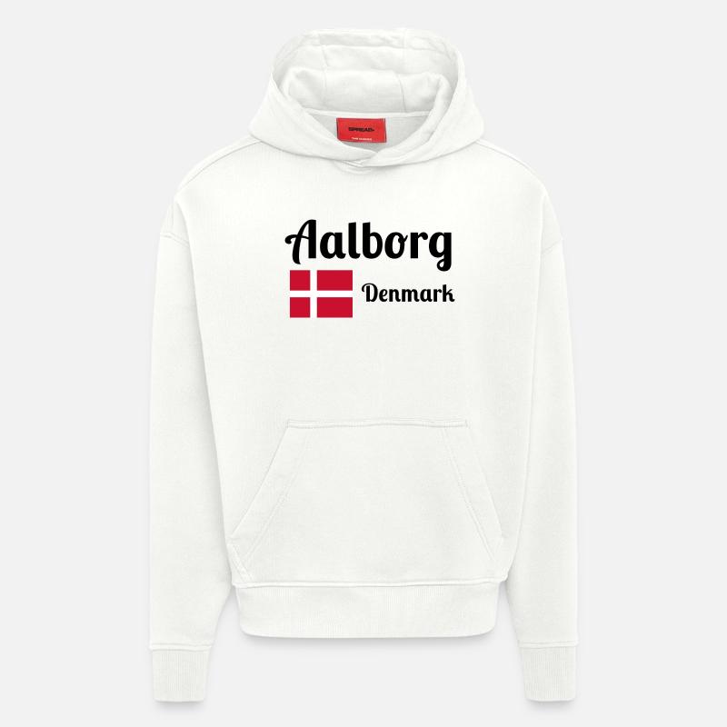 Aalborg, Danemark - Imprimés élégants - Sweat à capuche bio épais oversize fabriqué en UE - OFF WHITE