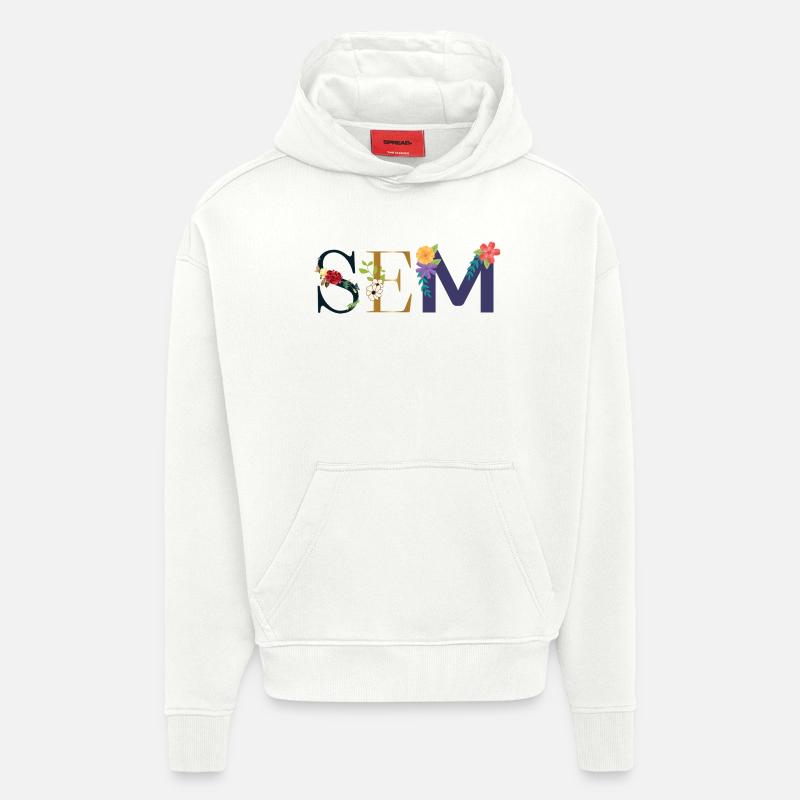 SEM Name mit Blumen geschmückt - Hoodie- made by SPREAD  - OFF WHITE
