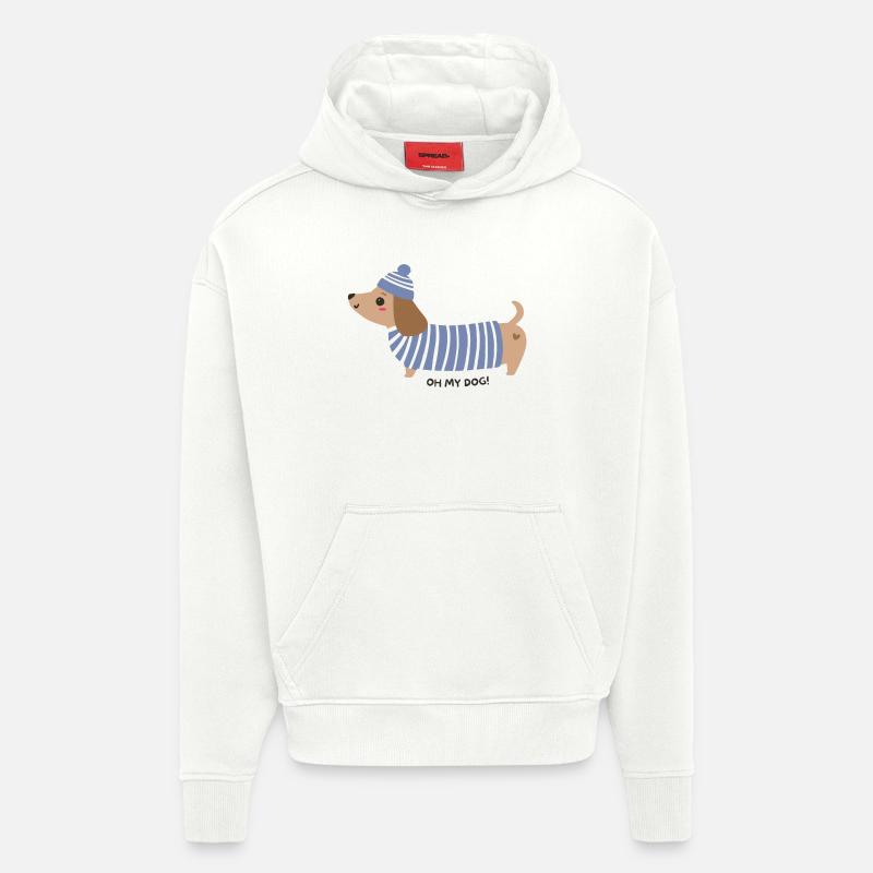 Oh mon chien ! - Rayures bleues - Sweat à capuche bio épais oversize fabriqué en UE - OFF WHITE
