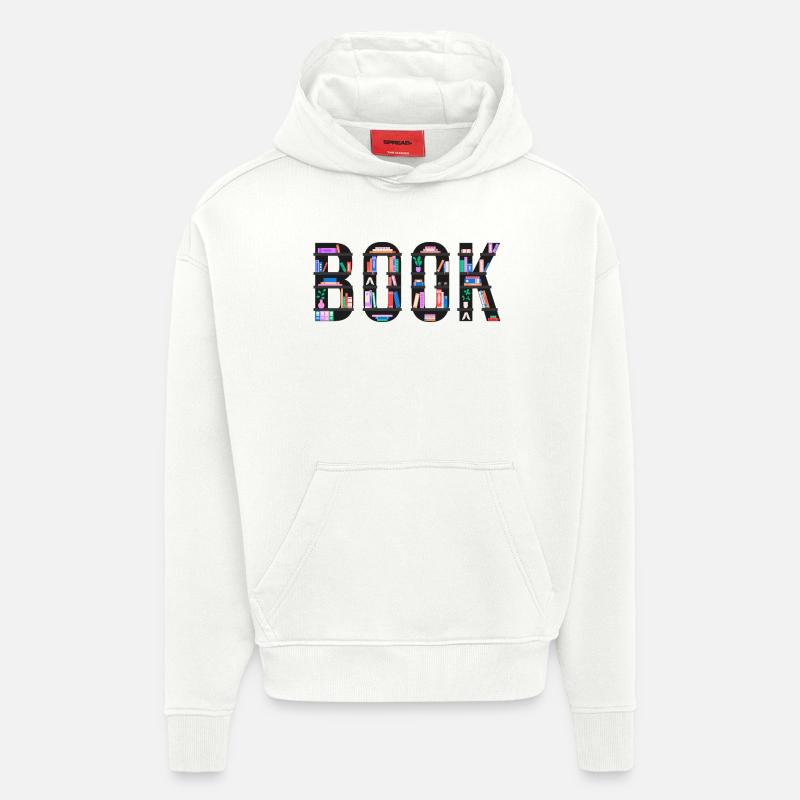 Livre épelé avec étagères, lecture et littérature - Sweat à capuche bio épais oversize fabriqué en UE - OFF WHITE