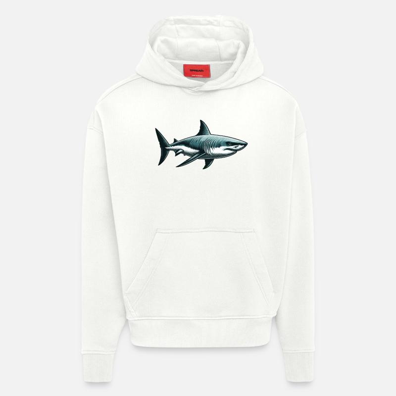Grand requin blanc - Sweat à capuche bio épais oversize fabriqué en UE - OFF WHITE
