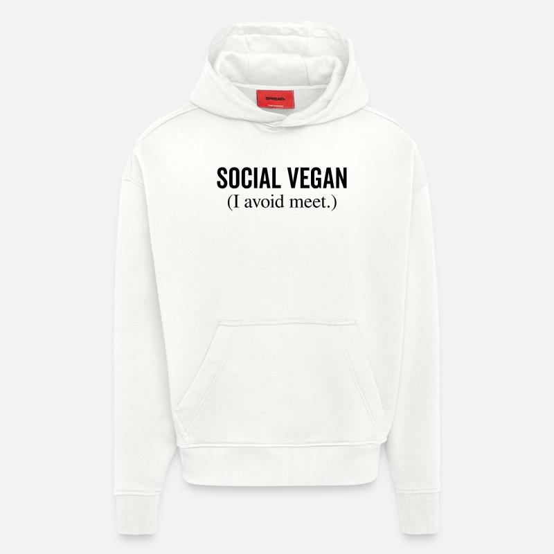 Social Vegan J’évite de rencontrer - Sweat à capuche bio épais oversize fabriqué en UE - OFF WHITE