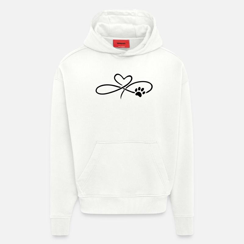 Coeur infini avec patte chat chien - Sweat à capuche bio épais oversize fabriqué en UE - OFF WHITE