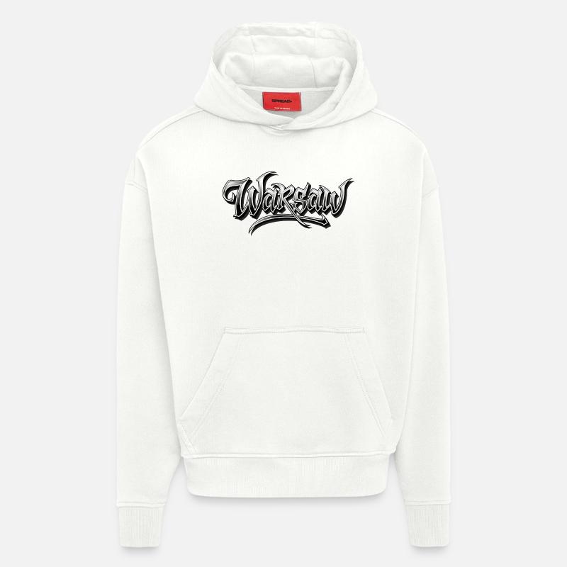 Conception artistique du graffiti à Varsovie - Sweat à capuche bio épais oversize fabriqué en UE - OFF WHITE