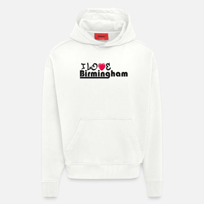 Love Birmingham Heart Design graphique - Sweat à capuche bio épais oversize fabriqué en UE - OFF WHITE