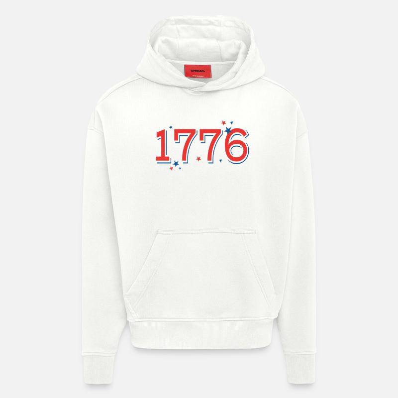 Rouge-BleuEtoilesCélébrationDesign - Sweat à capuche bio épais oversize fabriqué en UE - OFF WHITE