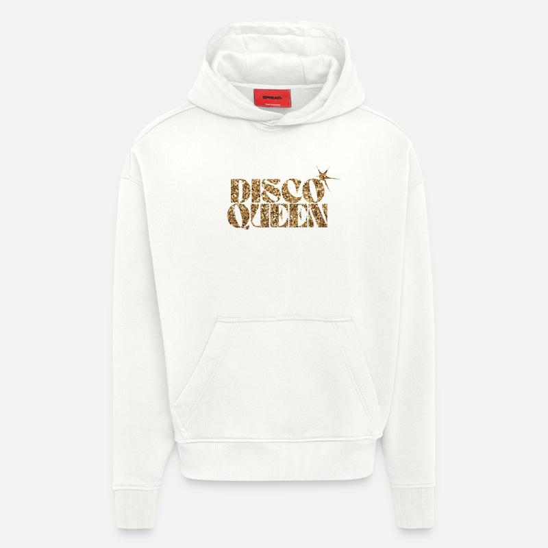 Disco Queen Glitter Text Design - Sweat à capuche bio épais oversize fabriqué en UE - OFF WHITE