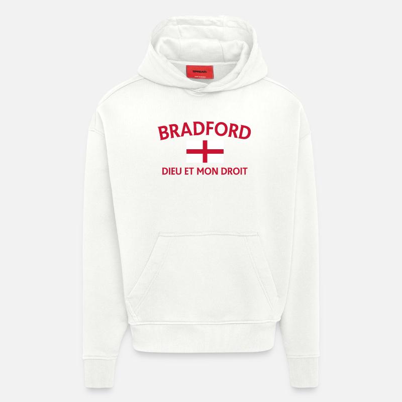 Drapeau de Bradford avec devise - Sweat à capuche bio épais oversize fabriqué en UE - OFF WHITE