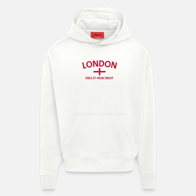 Drapeau et devise de Londres - Sweat à capuche bio épais oversize fabriqué en UE - OFF WHITE