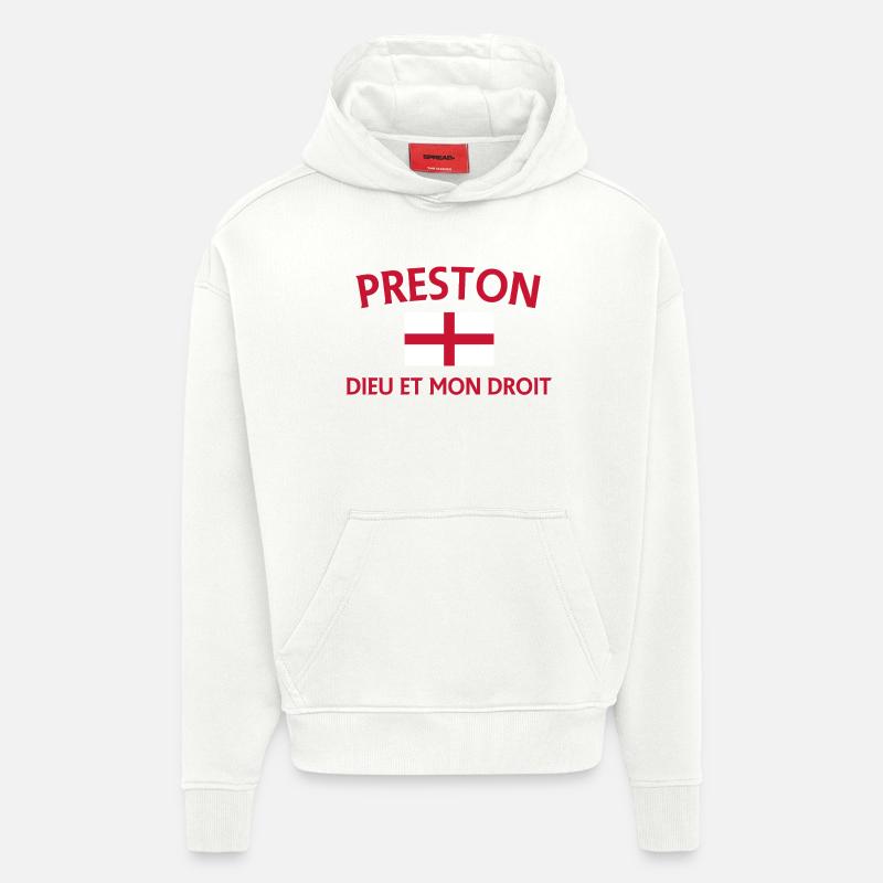 Écusson Preston Angleterre avec devise - Sweat à capuche bio épais oversize fabriqué en UE - OFF WHITE