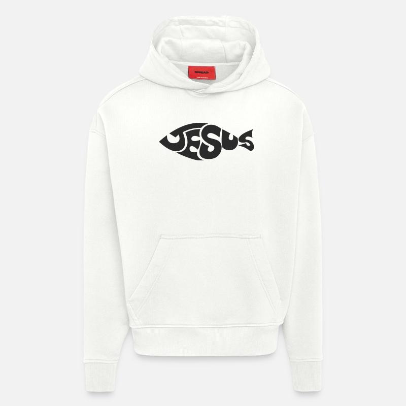Chemise à logo de lettrage Jésus - Sweat à capuche bio épais oversize fabriqué en UE - OFF WHITE