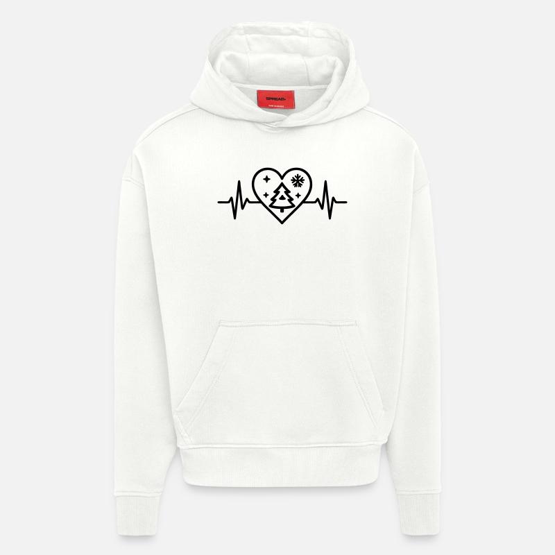 Arbre de Noël Coeur Noël Hiver - Sweat à capuche bio épais oversize fabriqué en UE - OFF WHITE