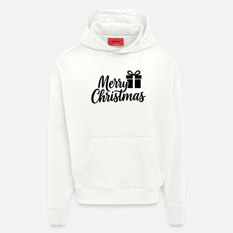 Lettrage Joyeux Noël avec boîte cadeau - Sweat à capuche bio épais oversize fabriqué en UE - OFF WHITE
