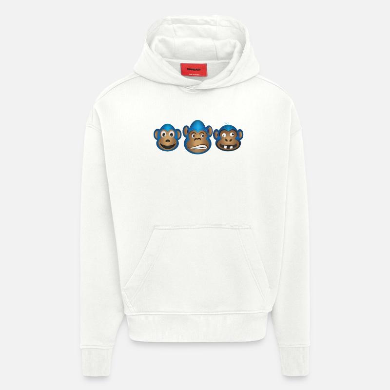 Expressions du trio de singes bleus - Sweat à capuche bio épais oversize fabriqué en UE - OFF WHITE