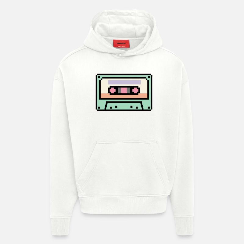 Cassette rétro 8 bits pixel art - Sweat à capuche bio épais oversize fabriqué en UE - OFF WHITE