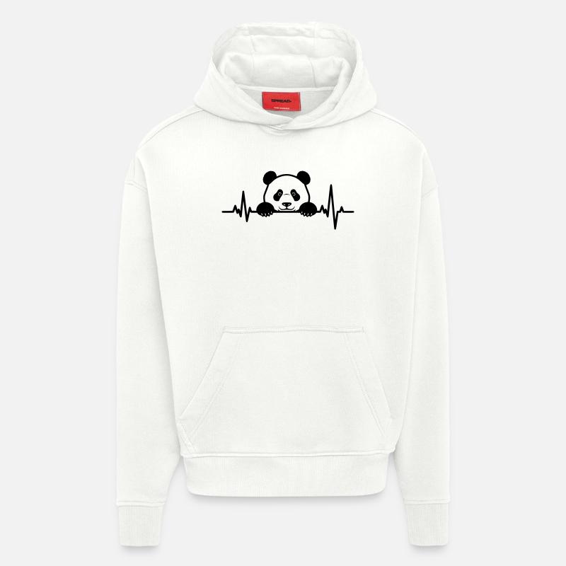 Style ligne Heartbeat de Panda mignonne - Sweat à capuche bio épais oversize fabriqué en UE - OFF WHITE