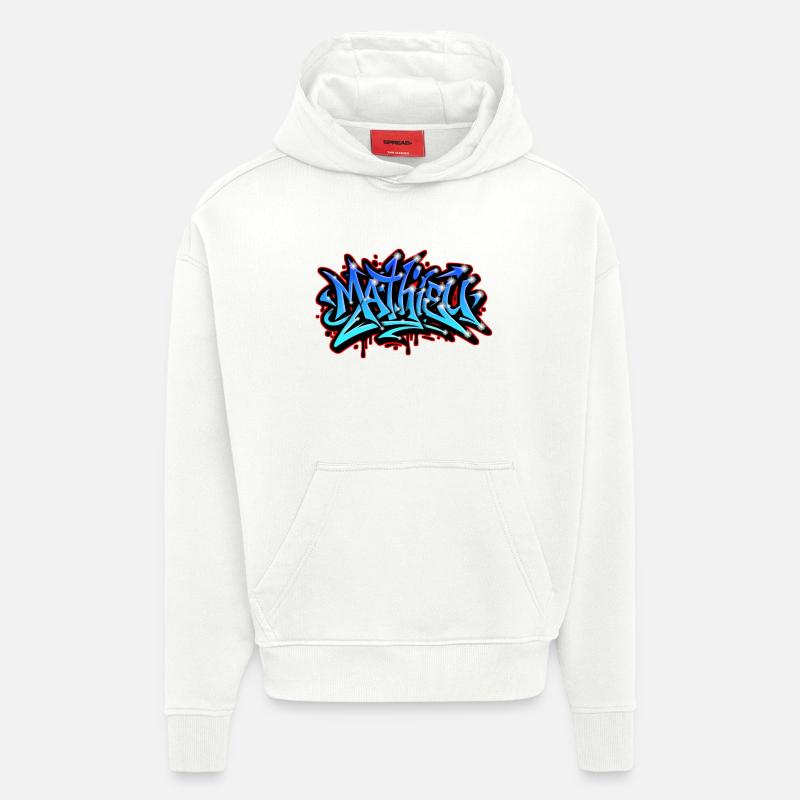 Mathieu Graffiti Neon imprimable sur textile  - Sweat à capuche bio épais oversize fabriqué en UE - OFF WHITE