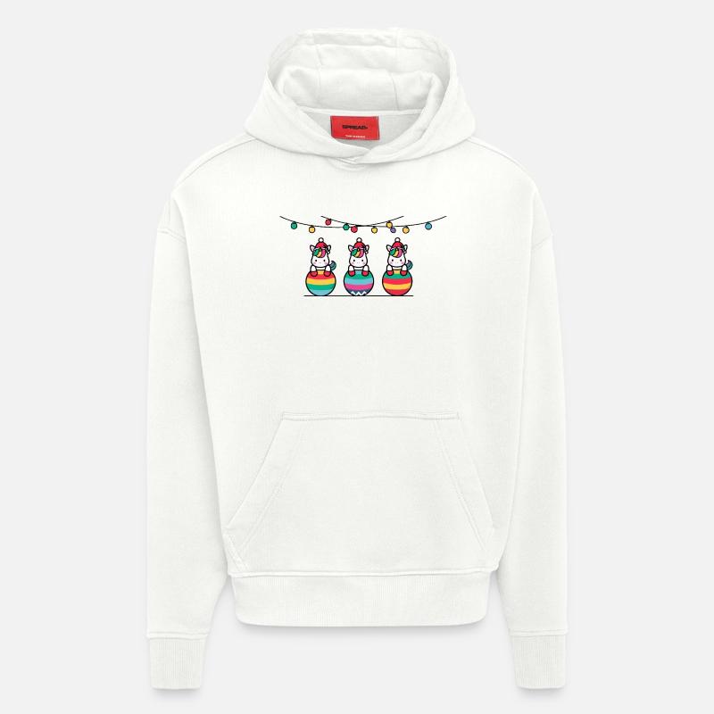 3 Einhörner Weihnachtskugeln Freunde - Hoodie- made by SPREAD  - OFF WHITE