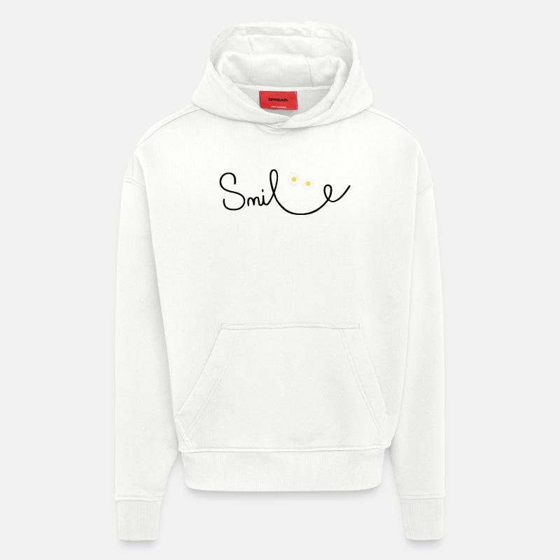 Sourire fleuri en écriture cursive - Sweat à capuche bio épais oversize fabriqué en UE - OFF WHITE