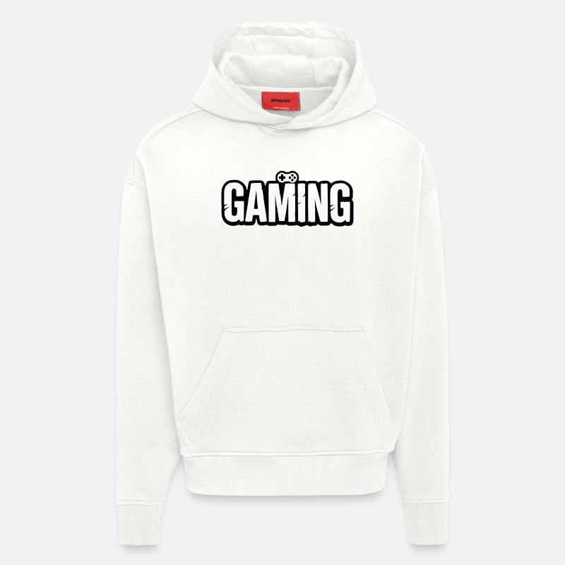 Gaming_Schrift_mit_Conroller - Sweat à capuche bio épais oversize fabriqué en UE - OFF WHITE