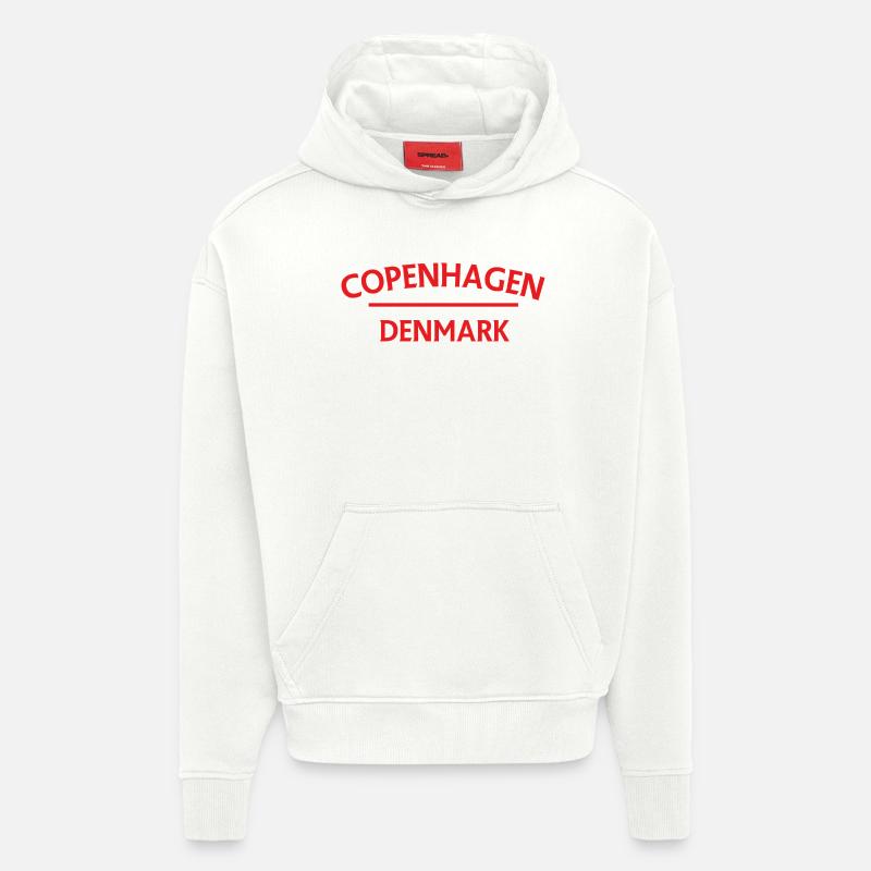 Copenhague – Danemark Textdesign - Sweat à capuche bio épais oversize fabriqué en UE - OFF WHITE