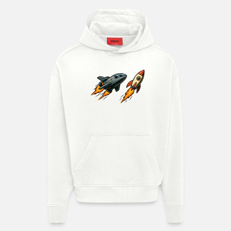 Espace de dessin animé Rocket Sprint - Sweat à capuche bio épais oversize fabriqué en UE - OFF WHITE