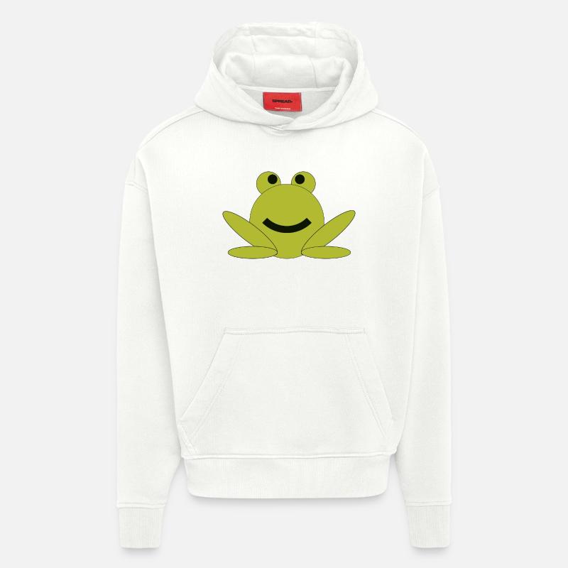 Dessin animé de grenouille joyeuse - Sweat à capuche bio épais oversize fabriqué en UE - OFF WHITE