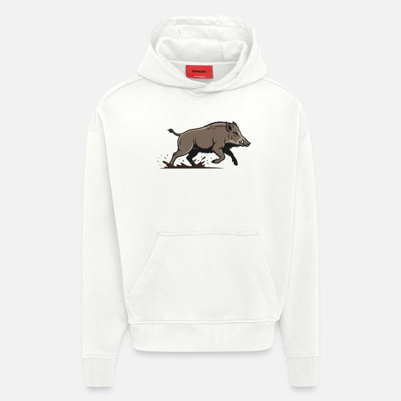Course de sanglier Chasse d’attaque - Sweat à capuche bio épais oversize fabriqué en UE - OFF WHITE