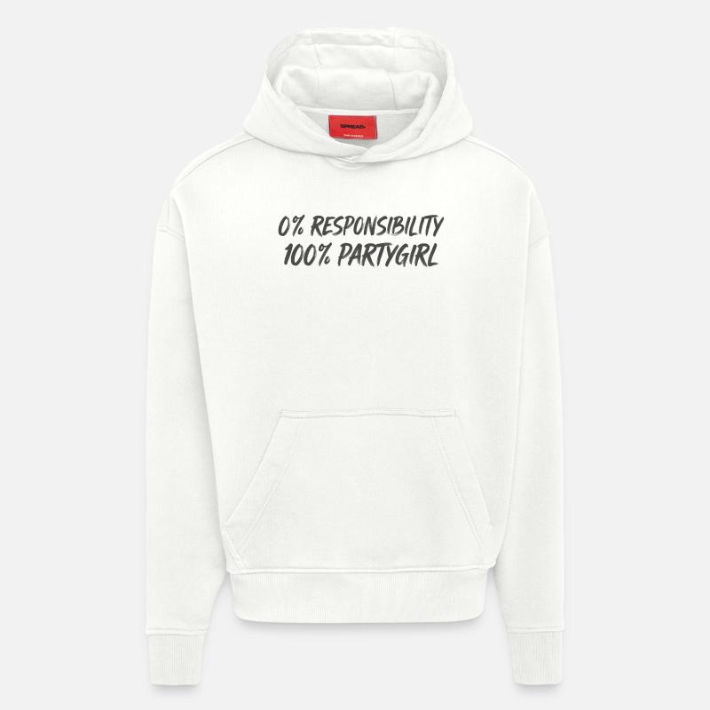 0 % de responsabilité, 100 % fêtarde - Sweat à capuche bio épais oversize fabriqué en UE - OFF WHITE